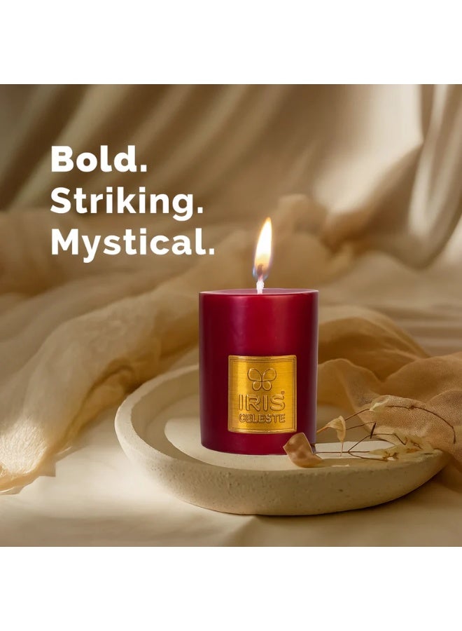 IRIS CELESTE Rose Gold Scented Pillar Candle 3 inch - 320grams, 11oz | 40 hours Burn-time | Warm Floral Fragrance | Perfect for Festivities & Gifting, Ceremonies, Meditation & Room Perfuming - Image 2